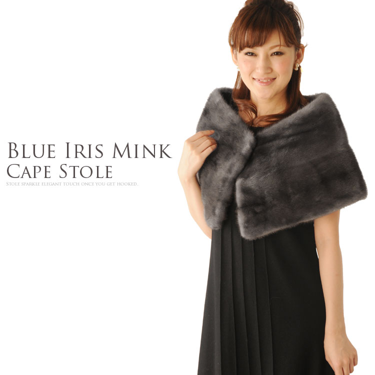 未使用品▲FUR COLLECTION ファーコレクション MINK ミンク 軽量 ボンボン付 本毛皮ショール/ストール ブラック 毛質艶やか・柔らか◎　g106-st30330-01