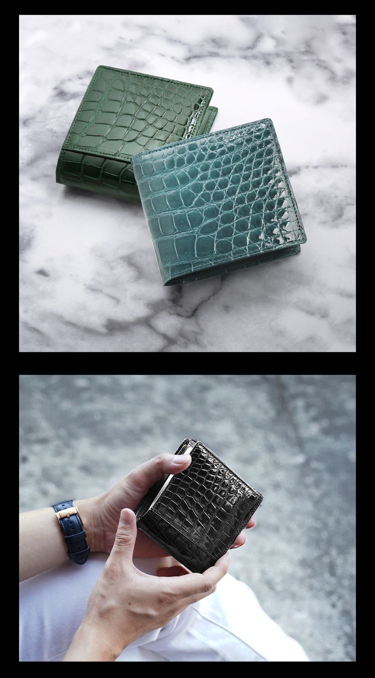 折り財布 クロコダイル 日本製 二つ折り 財布 メンズ マット 加工 一枚革 無双