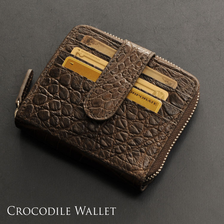 クロコダイル 2つ 折り財布 コンパクト財布