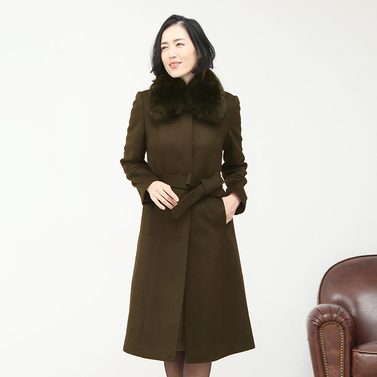 レディース ロングコート 羊革 レザーファー付きこげ茶色11号 毛皮日本製定価265000円