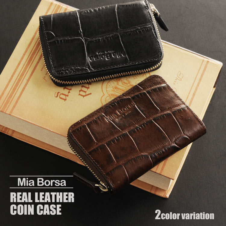 Mia Borsa/ミアボルサ 牛革 ラウンドファスナー 小銭入れ コインケース レディース クロコダイル型押し