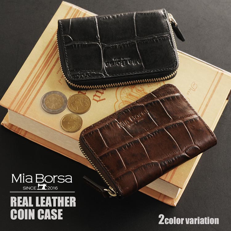 Mia Borsa/ミアボルサ 牛革 ラウンドファスナー 小銭入れ コインケース クロコダイル型押し