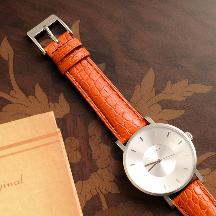 1434#18mm-16mmオレンジ★本物クロコダイル腕時計用ベルト