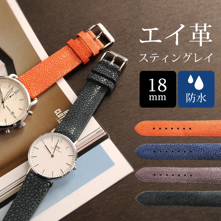 腕時計ベルト メンズ スティングレイ エイ革 18mm 【ネコポスで送料
