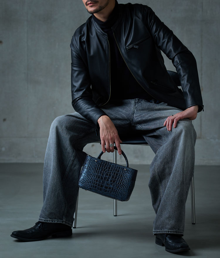 クロコダイル ミニバッグ 目地染め 2WAY デザイン 日本製 メンズ