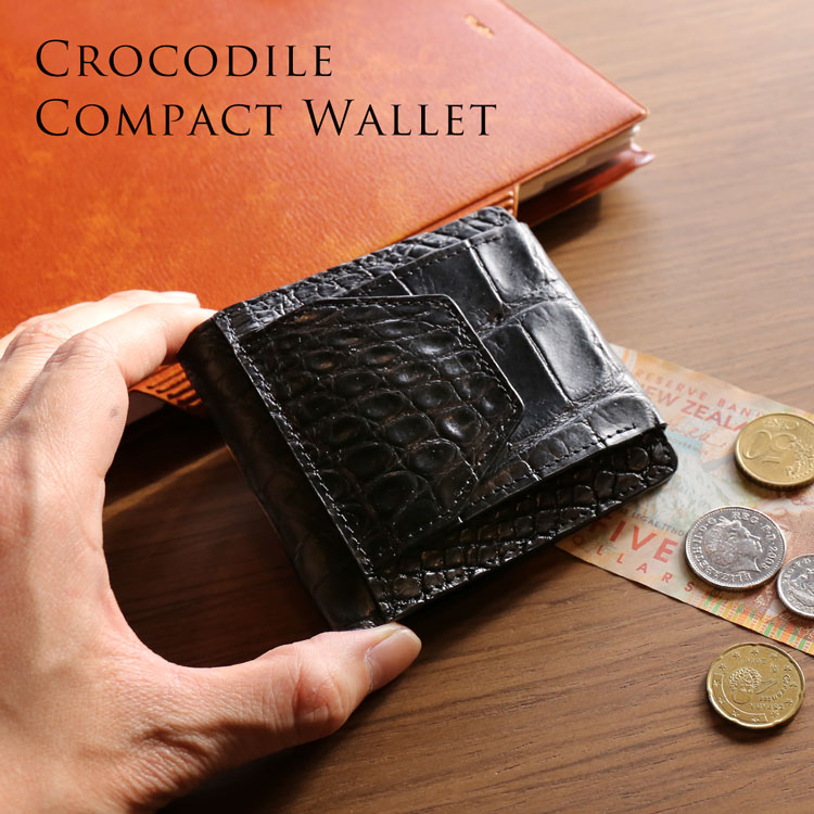 クロコダイル マット ミニ財布 メンズ ブラック 鰐皮 ワニ 本革 高級 かっこいい コンパクト 小さい 財布 キャッシュレス