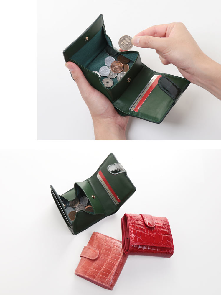シャイニング クロコダイル コンパクト 財布 レディース