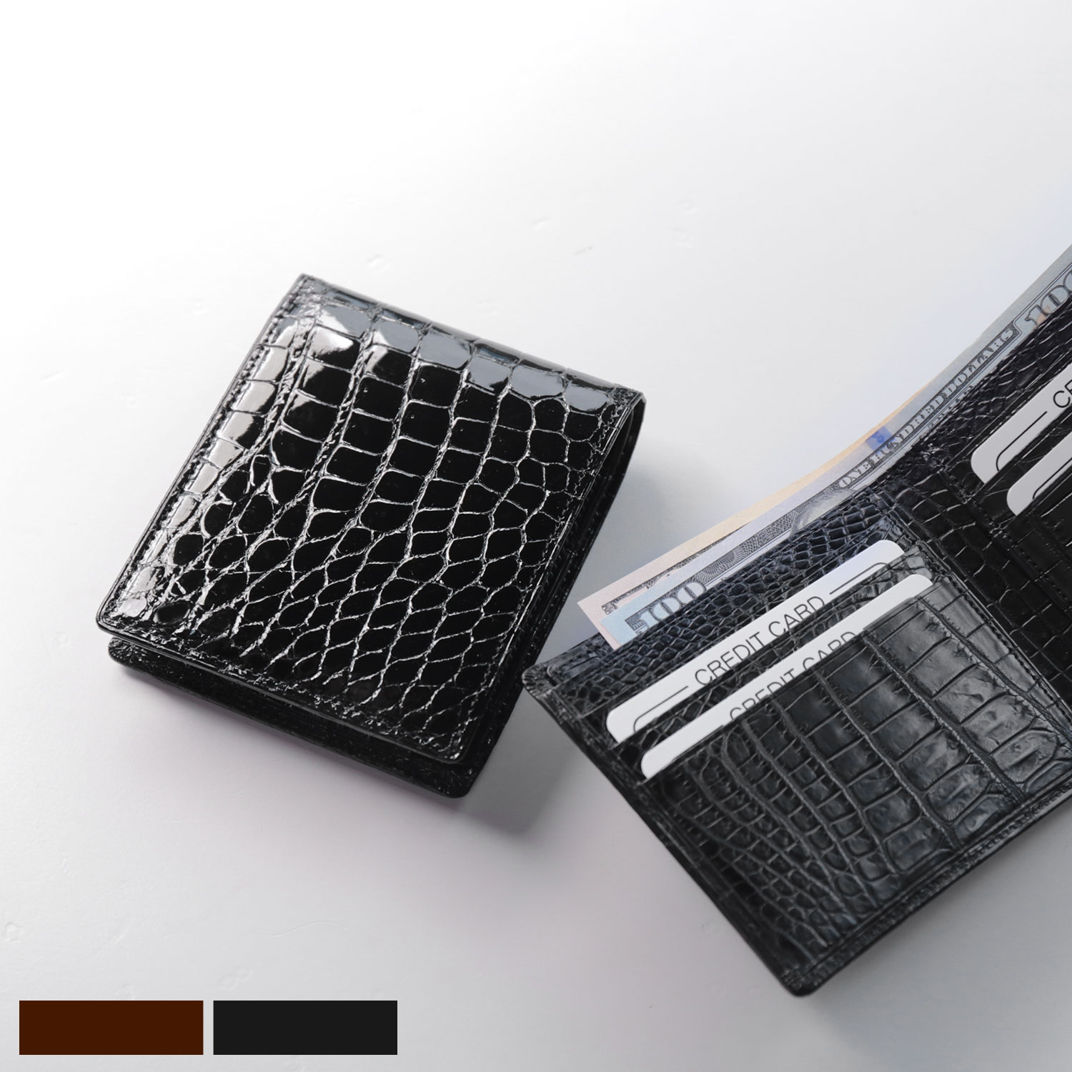 ナイルクロコダイル日本製二つ折り財布