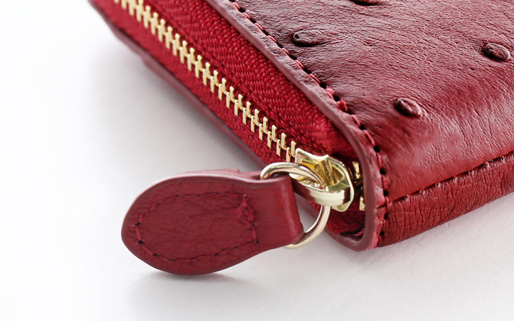 オーストリッチ 財布 コンパクト財布 ミニ財布 ラウンドファスナー レッド 赤 小さい 小さめ コンパクト