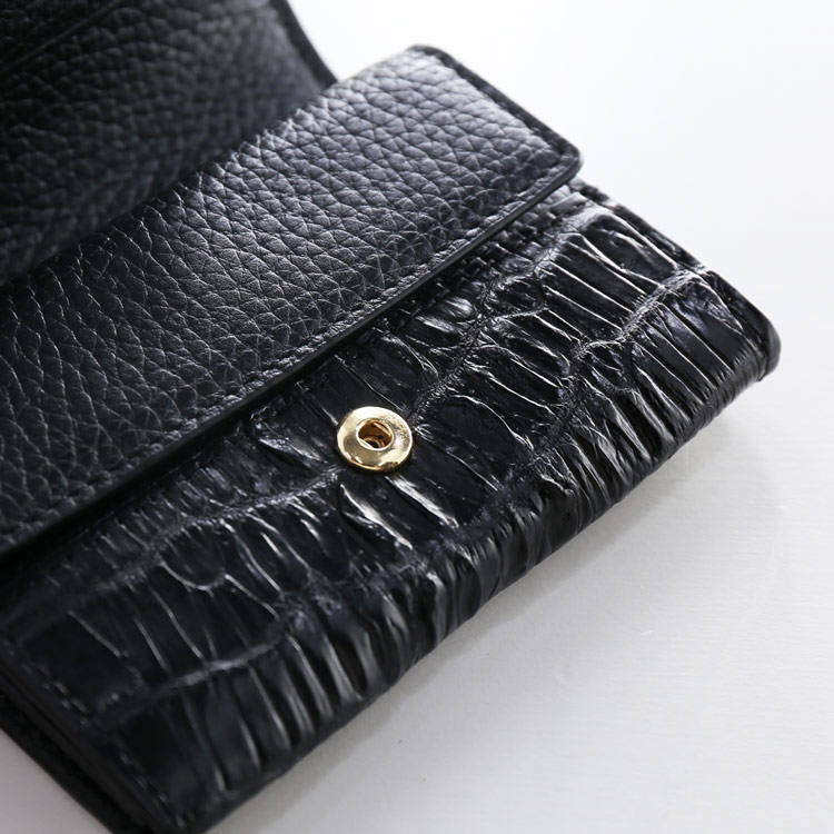 クロコダイル コンパクト財布 レディース 女性 キプロス ブラック 黒 ミニ ミニ財布 財布 小さめ 小さい 小銭入れ