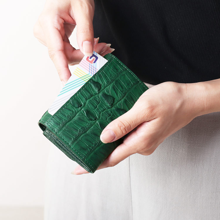 クロコダイル コンパクト財布 レディース 女性 キプロス ブラック 黒 ミニ ミニ財布 財布 小さめ 小さい 小銭入れ