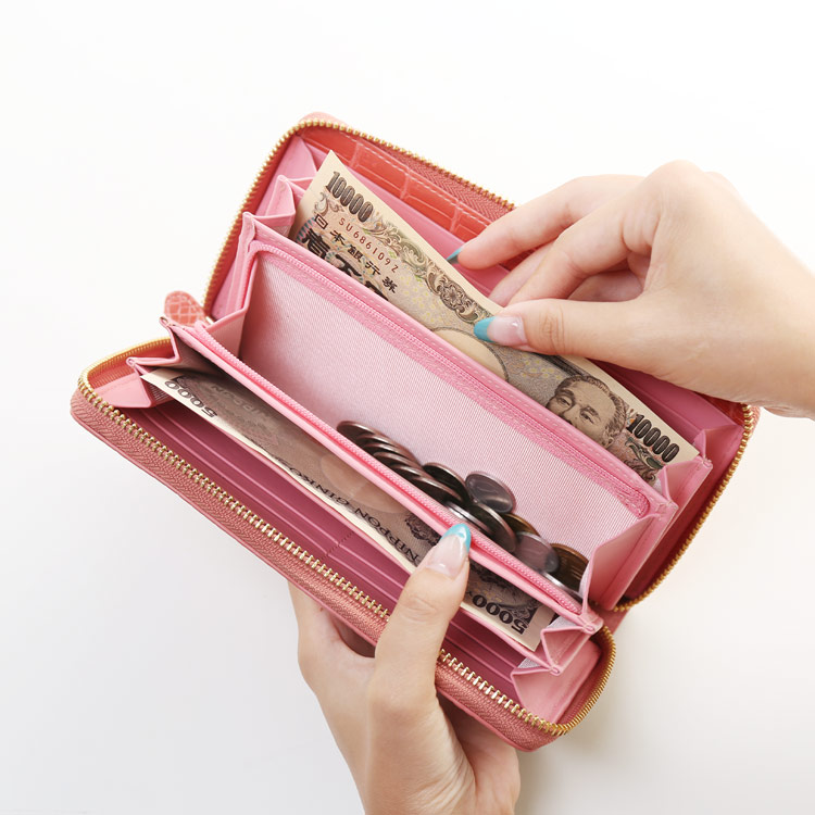 シャイニング クロコダイル 長財布 財布 ピンク レッド 大容量 大きい お財布 レディース 女性 かわいい