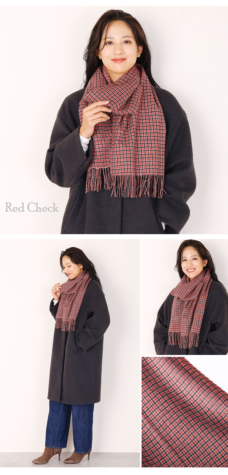 カシミヤ 100% ストール レッド チェック