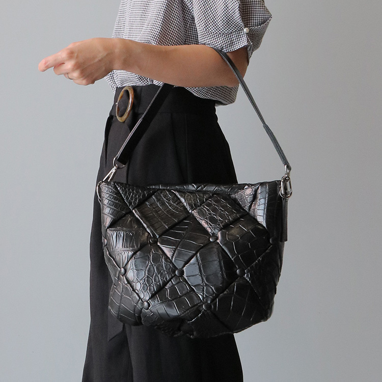 クロコダイル ダイヤ柄 編み込みデザイン 2way ハンドバッグ 日本製 JRA