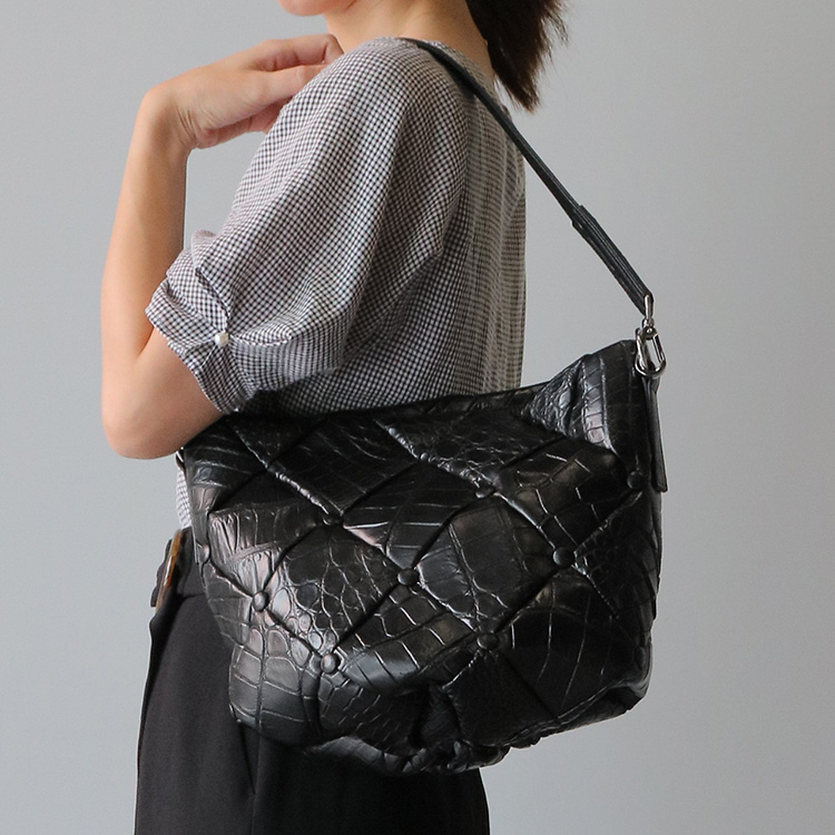 クロコダイル ダイヤ柄 編み込みデザイン 2way ハンドバッグ 日本製 JRA