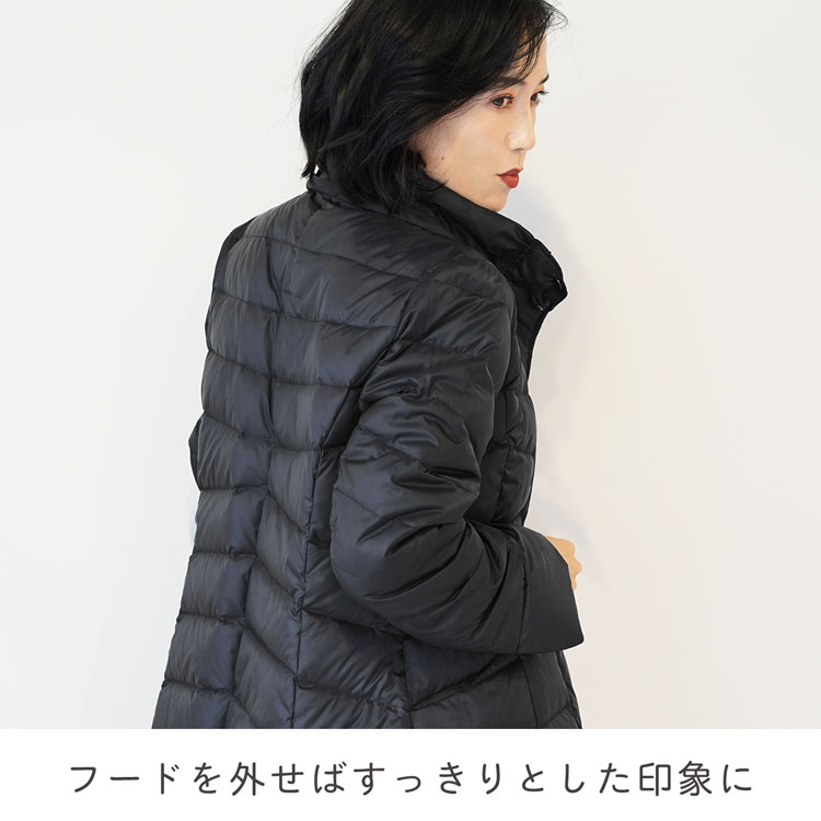 軽量 ライト ダウンコート フォックス トリミング フード付き レディース