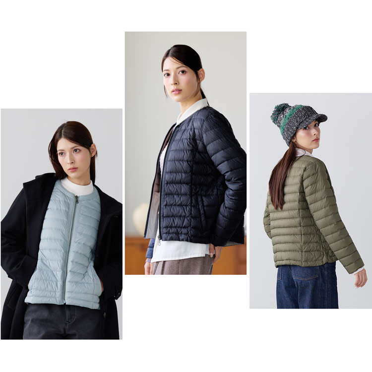 Filomo ダウン ジャケット レディース 軽量 ノーカラー 丸襟 ライトダウン