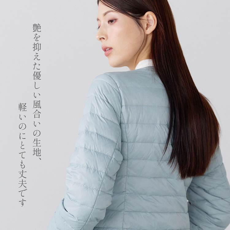Filomo ダウン ジャケット レディース 軽量 ノーカラー 丸襟 ライトダウン