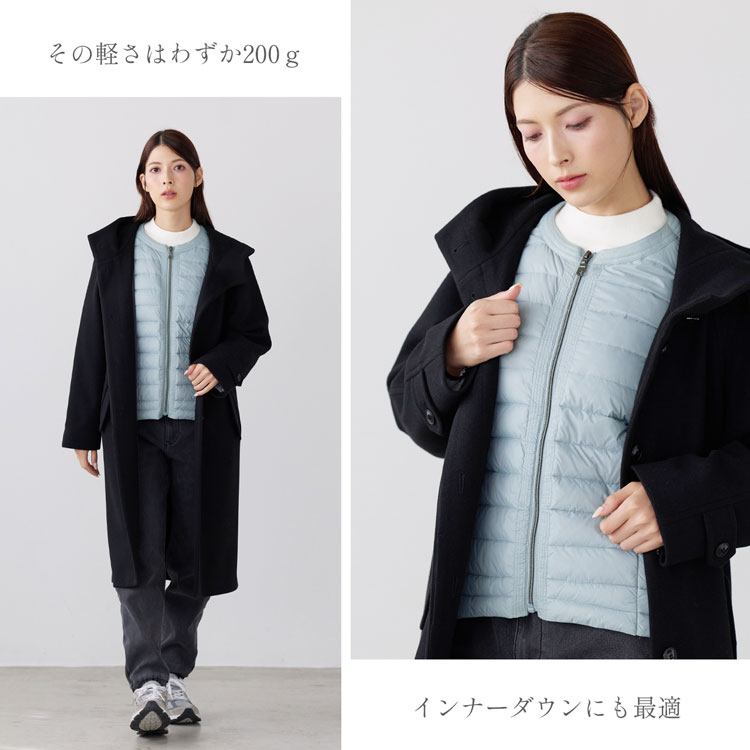 Filomo ダウン ジャケット レディース 軽量 ノーカラー 丸襟 ライトダウン