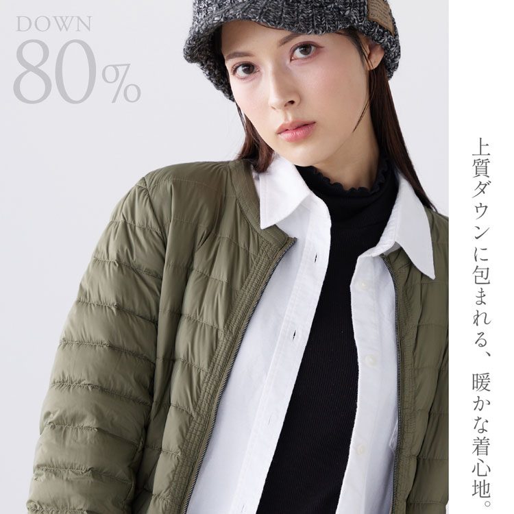 Filomo ダウン ジャケット レディース 軽量 ノーカラー 丸襟 ライトダウン