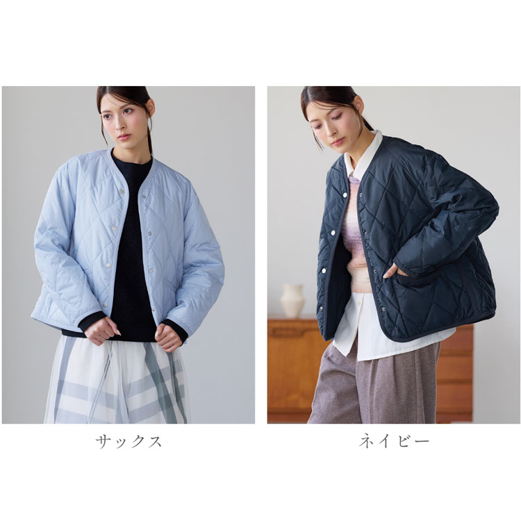 キルティング 中綿 ダウン ジャケット レディース 軽量 ノーカラー 丸襟 手洗い可