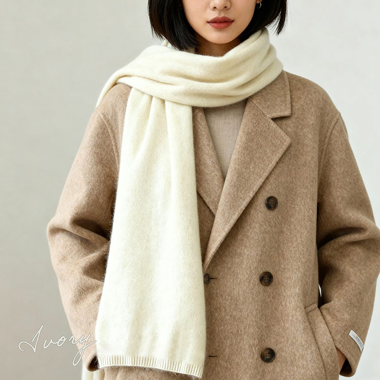 アイボリー カシミヤ100％ ニット マフラー レディース Filomo