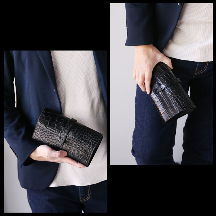 日本製クロコダイルクラッチ長財布