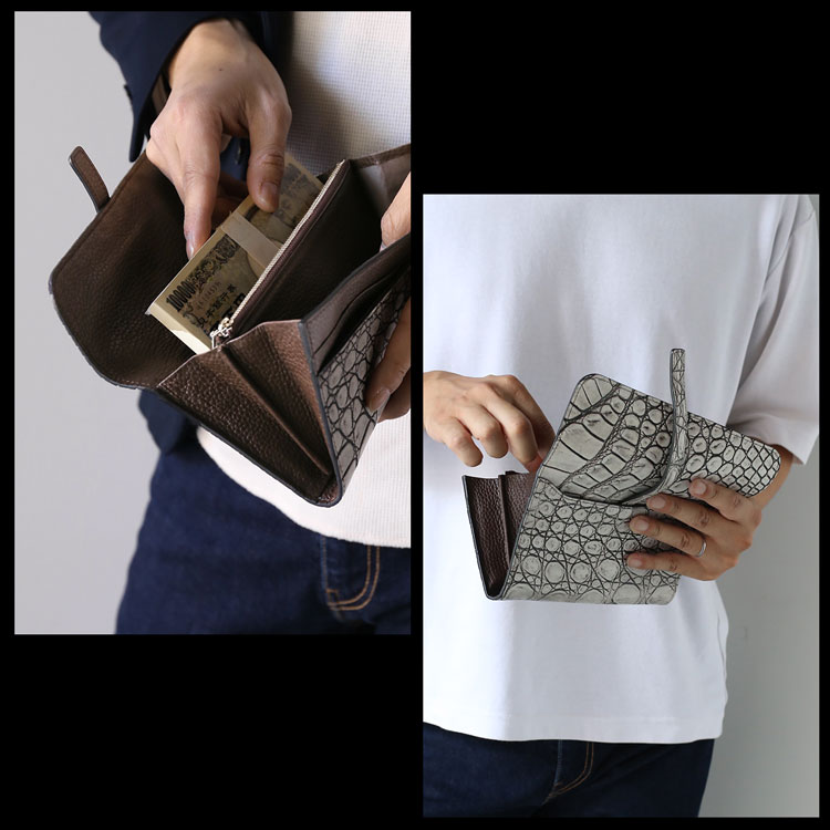 日本製クロコダイルクラッチ長財布
