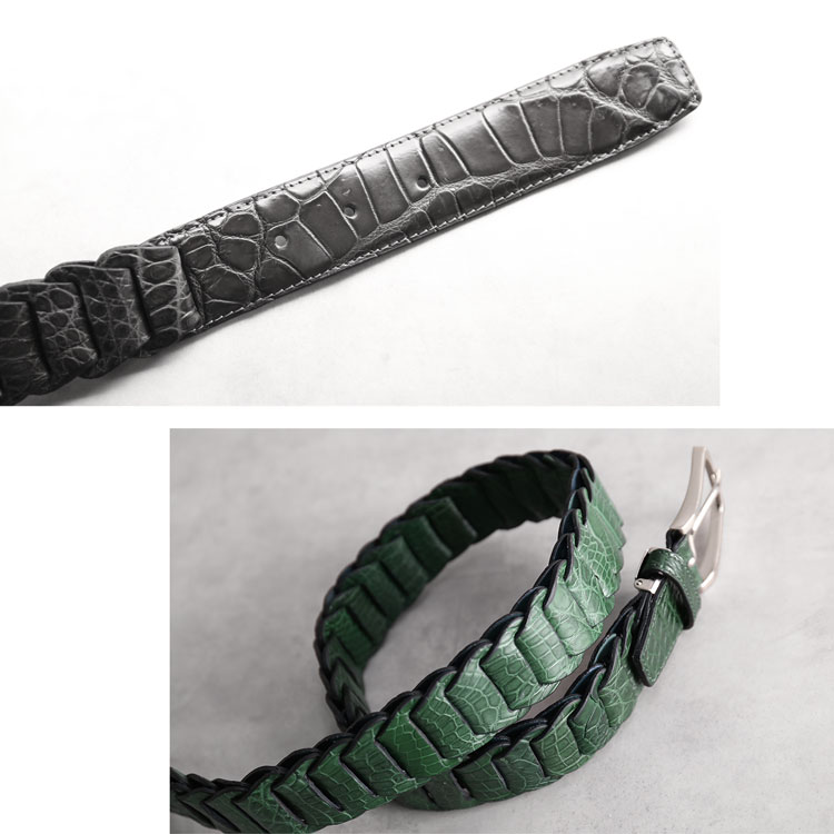 クロコダイルメンズベルトキャタピラ型編み込み