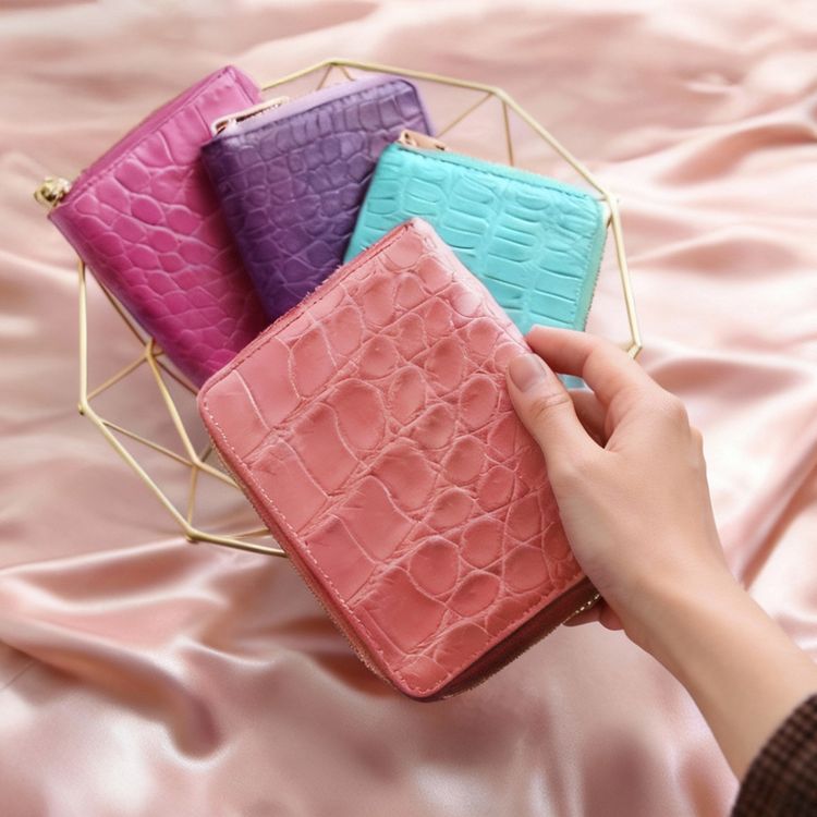 クロコダイル マット ラウンドファスナー 多機能財布 オーガナイザー カードケース