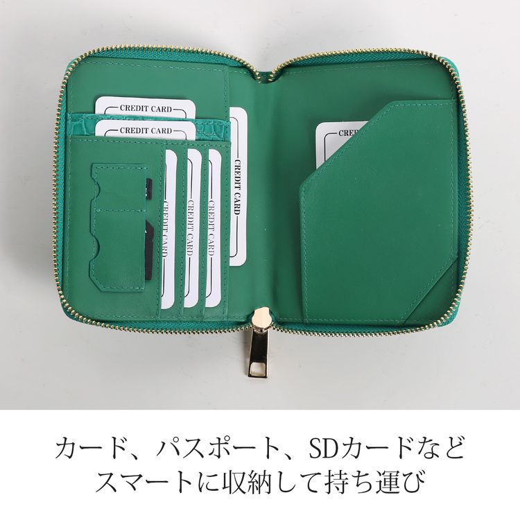 クロコダイル マット ラウンドファスナー 多機能財布 オーガナイザー カードケース