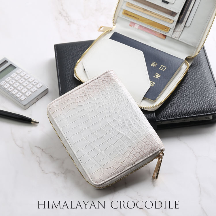 ヒマラヤクロコダイル マット ラウンドファスナー 多機能財布 オーガナイザー カードケース