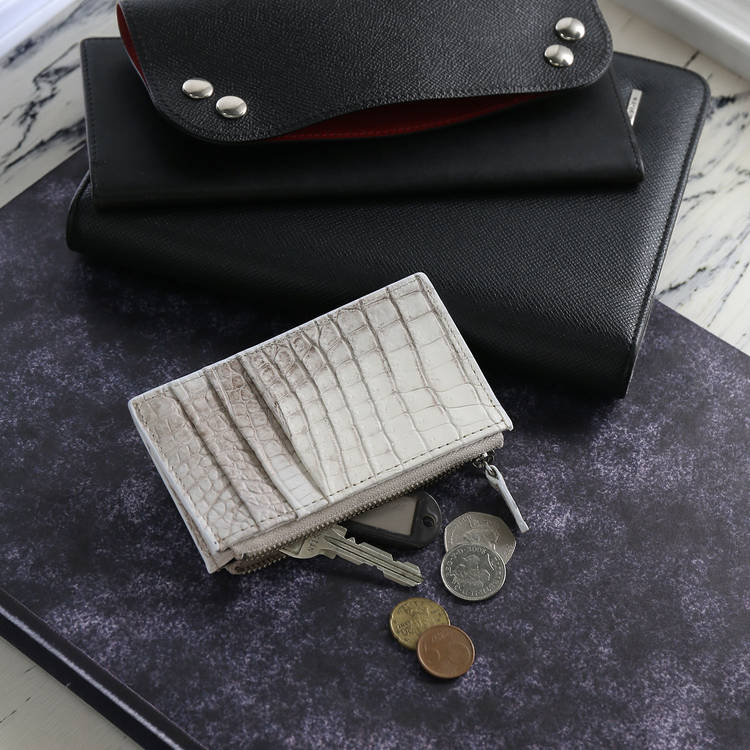 スモールクロコダイル (ポロサス) ファスナーポケット付きカードケース