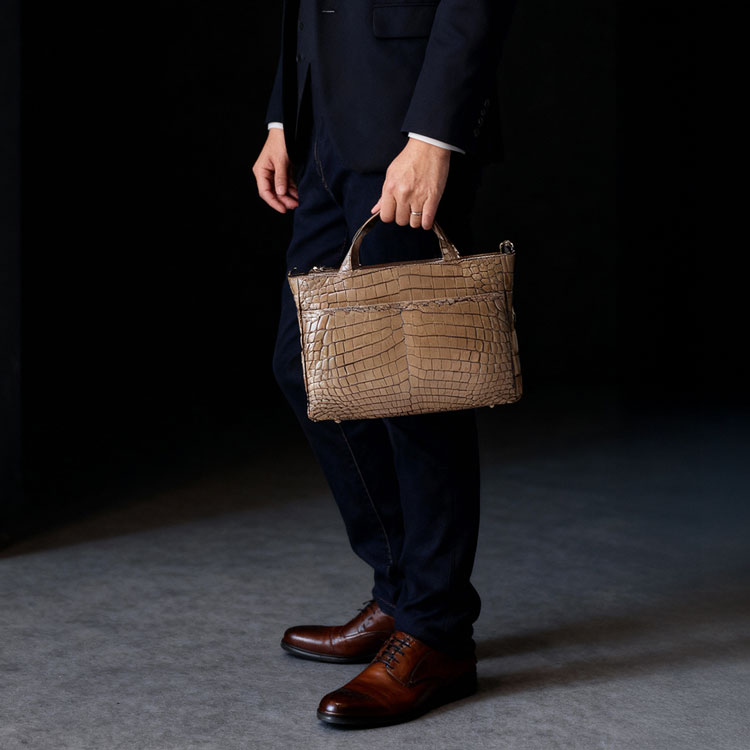 クロコダイルメンズミニトートバッグ