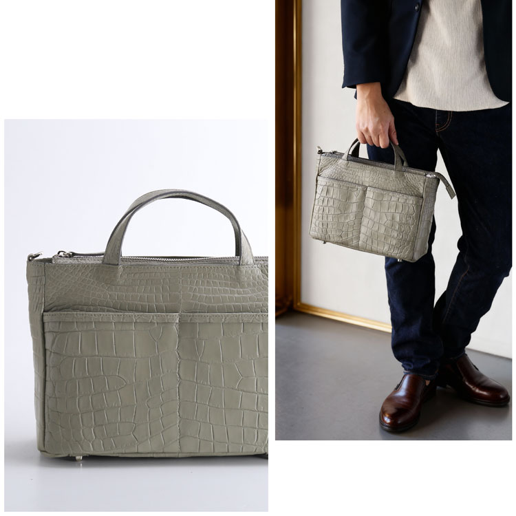 クロコダイルメンズミニトートバッグ