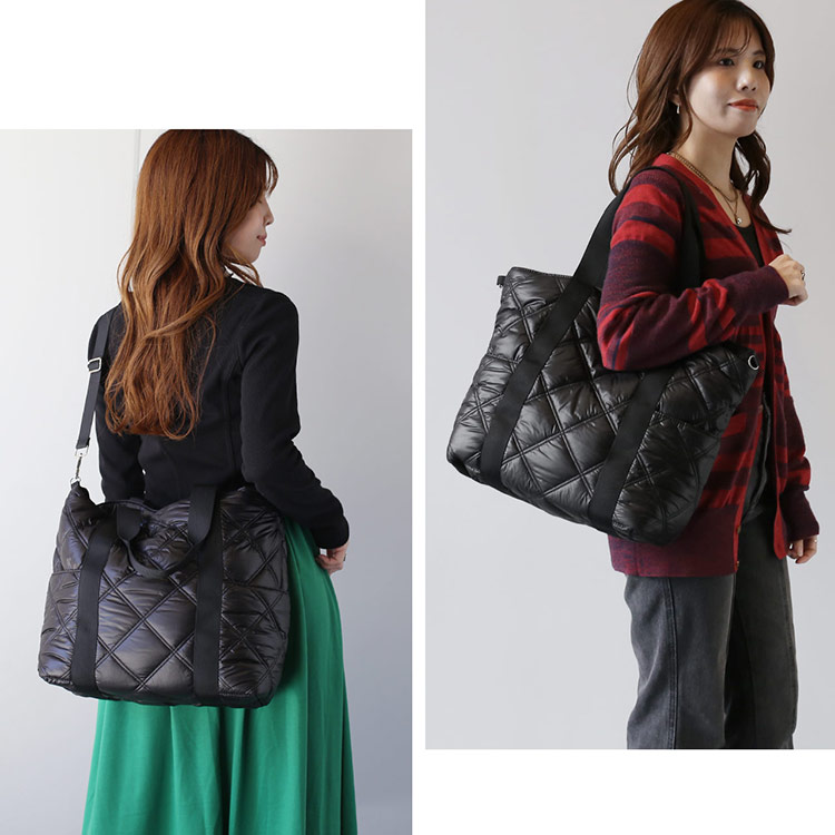 mieno ナイロン キルティング トート バッグ ショルダーベルト 2way マザーズバッグ ミエノ ブラック