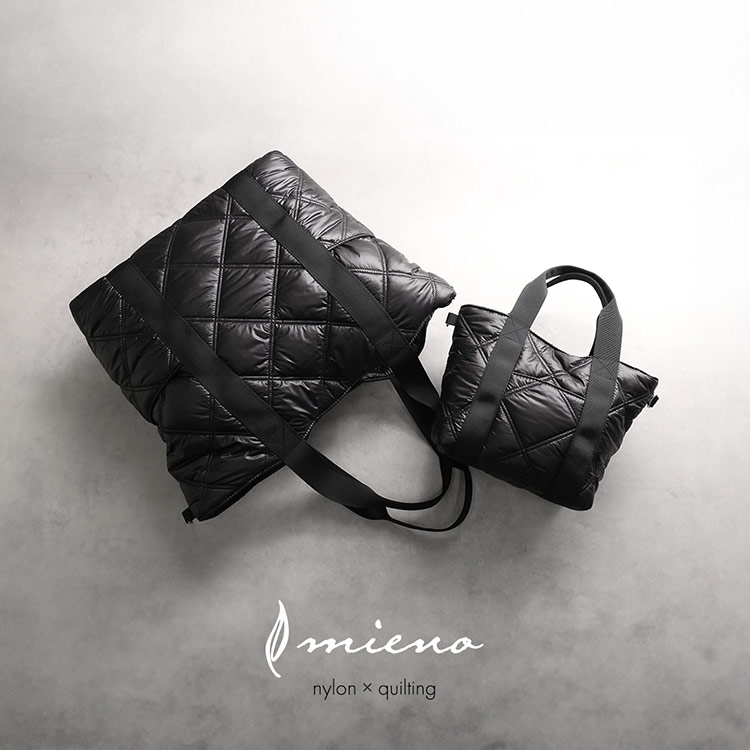 mieno ナイロン キルティング トート バッグ ショルダーベルト 2way マザーズバッグ ミエノ ブラック