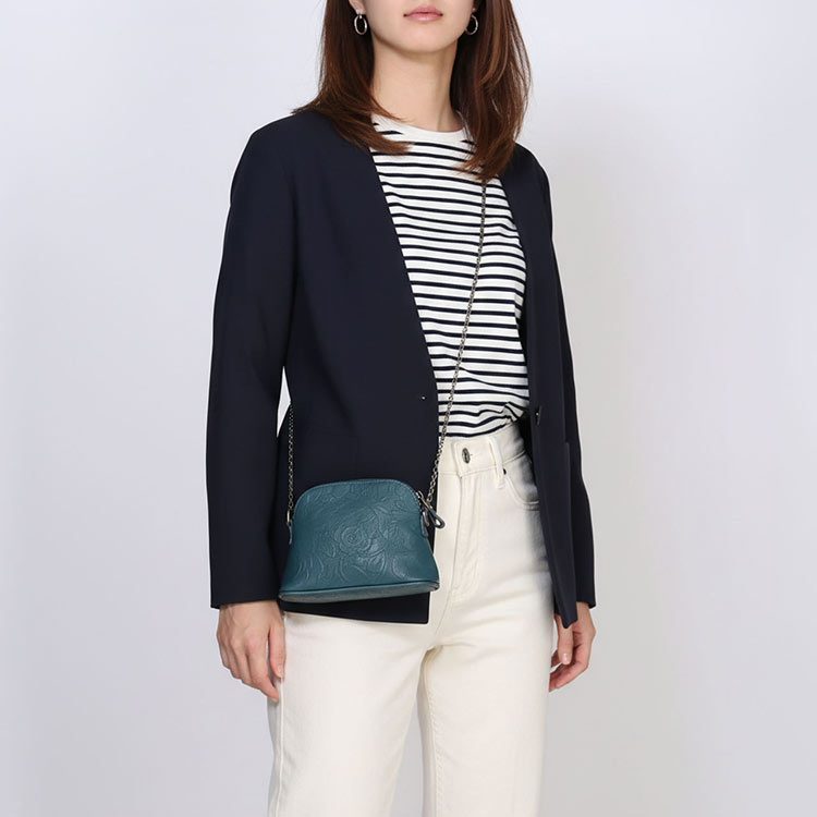 jamale 牛革 ミニショルダーバッグ チェーンショルダー ポーチ 花柄 型押し 日本製 (07000683r)