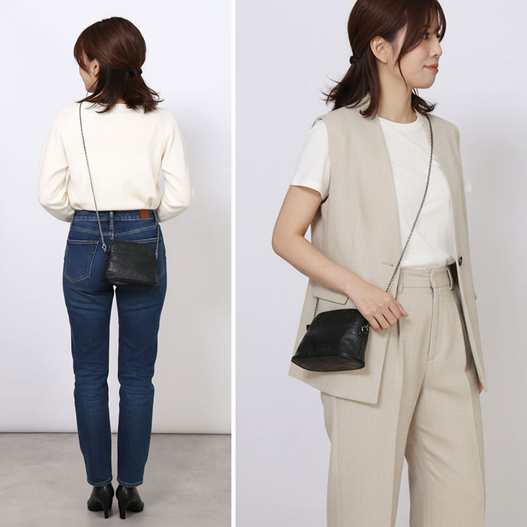 jamale 牛革 ミニショルダーバッグ チェーンショルダー ポーチ 花柄 型押し 日本製 (07000683r)