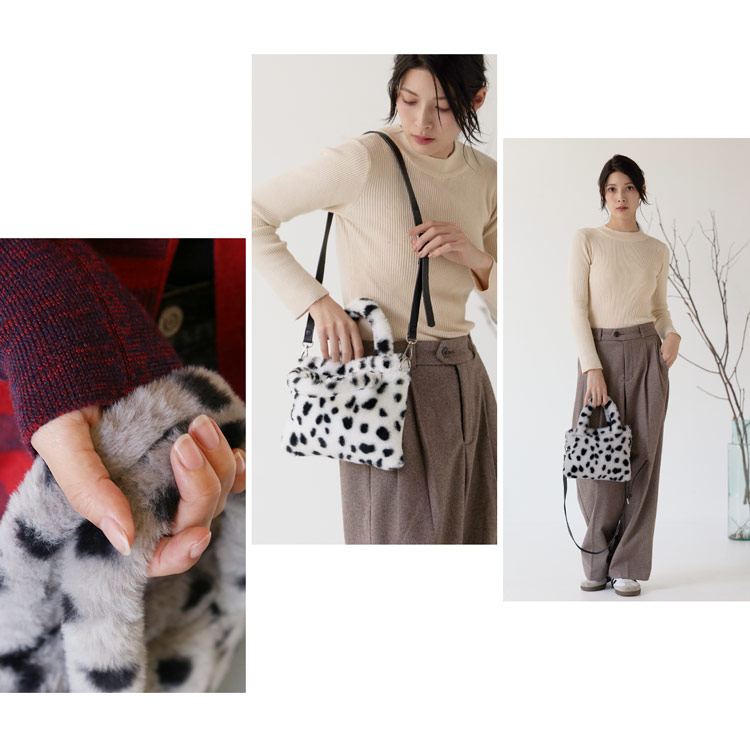 ファーバッグ ミニトート レディース アニマル柄 エコファー フェイクファー 