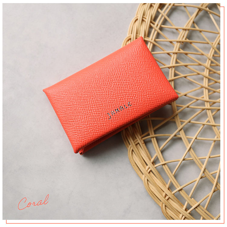 明るい コーラル 本革 おしゃれ カードケース