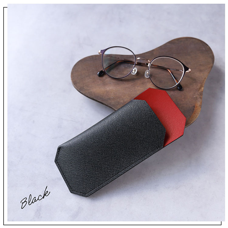 ブラック 本革 スリム メガネケース