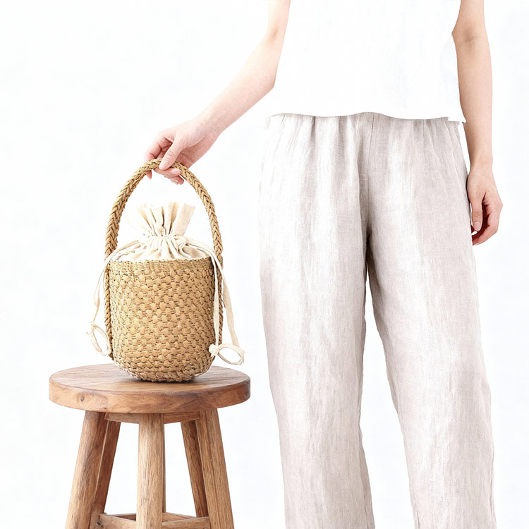 カゴバッグ 天然素材 巾着付き ハンドメイド 
