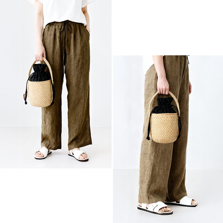 カゴバッグ 天然素材 巾着付き ハンドメイド 