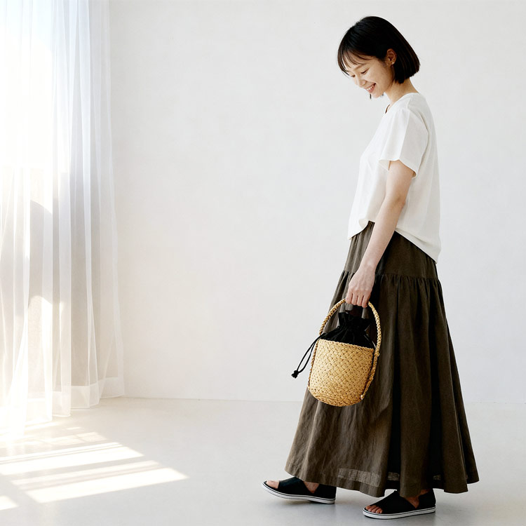 カゴバッグ 天然素材 巾着付き ハンドメイド 