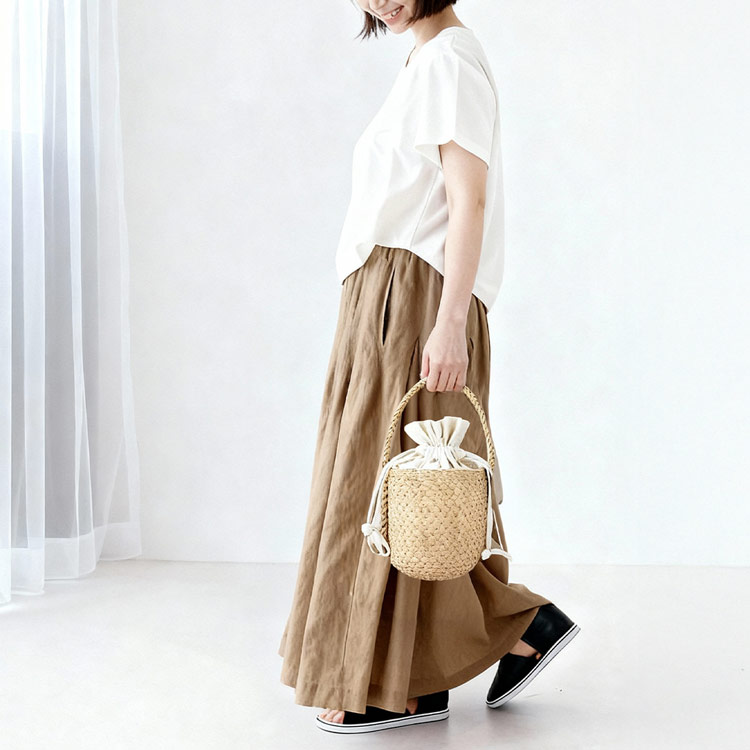 カゴバッグ 天然素材 巾着付き ハンドメイド 