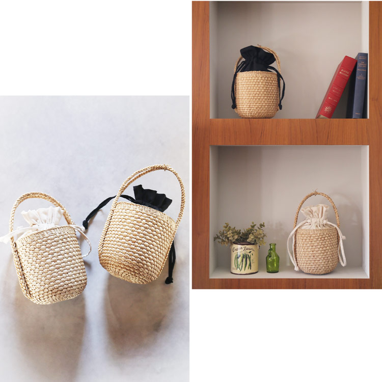 カゴバッグ 天然素材 巾着付き ハンドメイド 