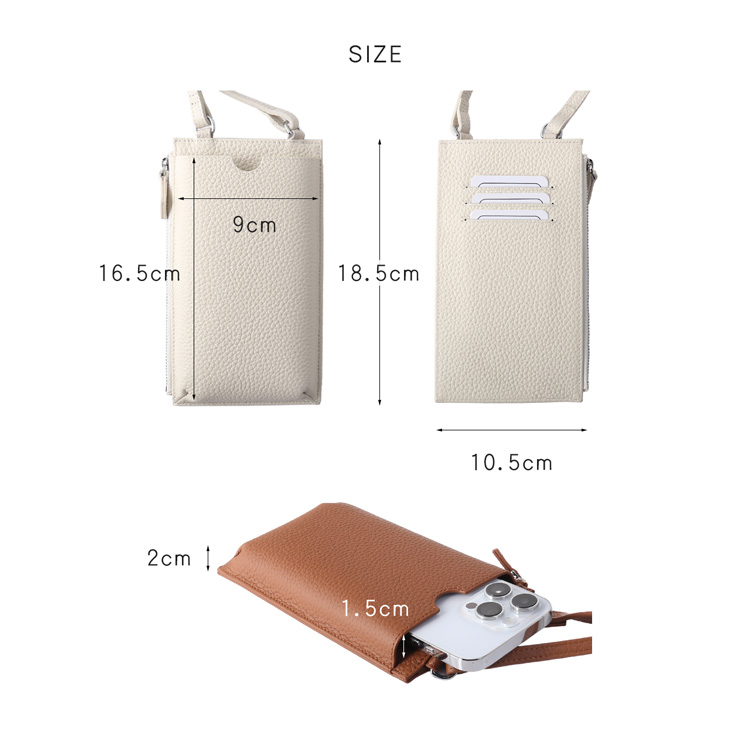 スマホショルダー スマホポーチ お財布機能 ミニショルダーバッグ カードホルダー 牛革 シボ感 斜め掛け レディース 本革 (07000709r)