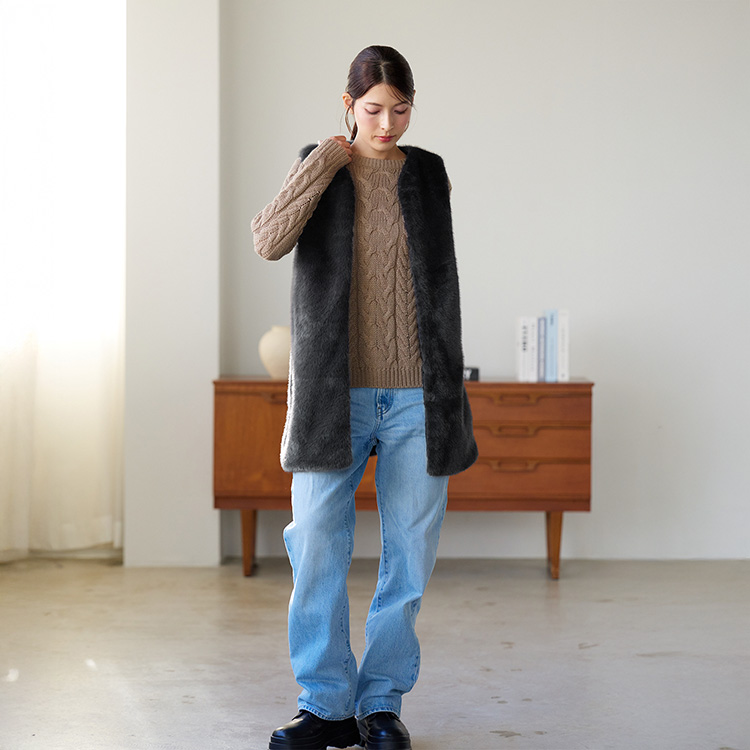 エコファー マフラー ベスト レディース 冬