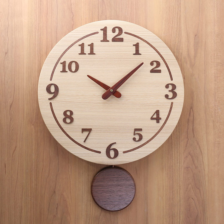 時計 掛け時計 振り子時計 天然木 木製 丸型 直径35cm 丸 円 ウォールナット